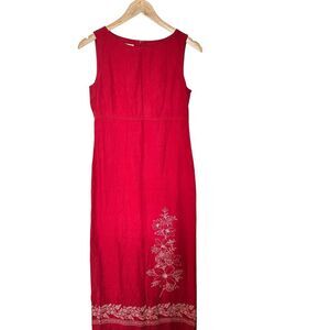 Talbots Maxi Dress Red Linen Fairy Floral‎ Size 4